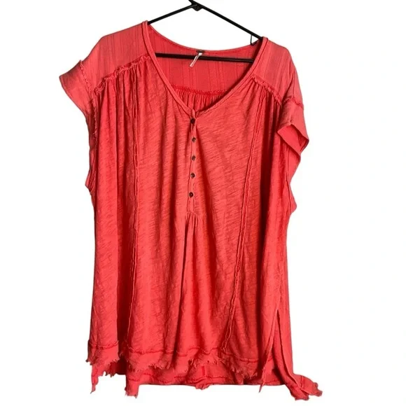 Free People Coral Boho Tunic Top Linen Blend Size S - Picture 2 of 8